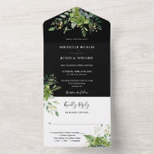 グリーンとブラック＆ホワイトのモノグラムウェディング オールインワン招待状 (内側)