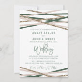 グリーンとブラッシュのストリーマー ウェディング 招待状 (正面)
