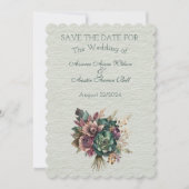 グリーンとブルゴーニュ結婚フローラの花束 セーブザデート (正面)