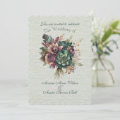 グリーンとブルゴーニュ結婚フローラの花束 招待状 (スタンド正面)