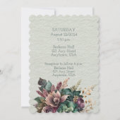 グリーンとブルゴーニュ結婚フローラの花束 招待状 (裏面)