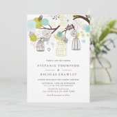グリーンとブルーつるのバードケ結婚ージ 招待状 (スタンド正面)
