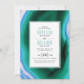 グリーンとブルーのアゲートスライスとフレームの結婚式 招待状 (正面)