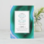 グリーンとブルーのアゲートスライスとフレームの結婚式 招待状 (スタンド正面)