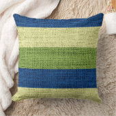 グリーンとブルーのストライプズバーラップリネン素朴ジュテ クッション (ブランケット)