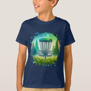 グリーンとブルーのディスクゴルフをテーマ Tシャツ