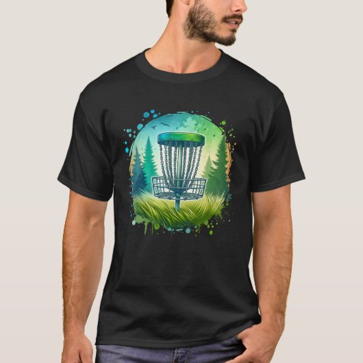グリーンとブルーのディスクゴルフをテーマ Tシャツ (正面)