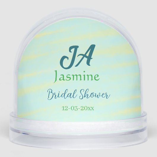 グリーンとブルーのパステルカラーの水彩画のウェディングシャワーの名前 (正面)