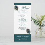 グリーンとブルーの孔雀の羽根 メニュー招待 招待状 (スタンド正面)