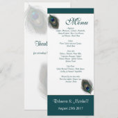 グリーンとブルーの孔雀の羽根 メニュー招待 招待状 (正面/裏面)