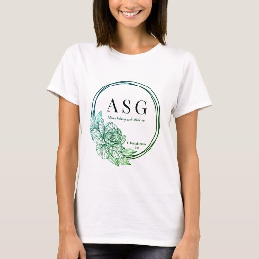 グリーンとブルーのASGロゴ（背中の名前） Tシャツ (正面)