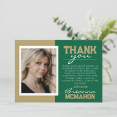 グリーンとブロンズの卒業写真サンキューカード 招待状 (スタンド正面)