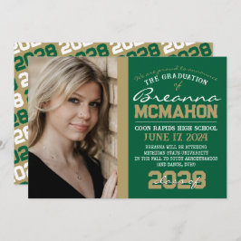 グリーンとブロンズの金ゴールドの卒業写真の発表 招待状
