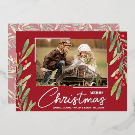グリーンとベリーのクリスマスフォト 箔シーズンカード