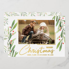 グリーンとベリーのクリスマスフォト 箔シーズンカード