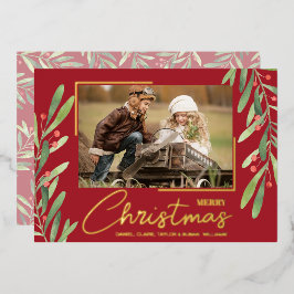 グリーンとベリーのクリスマスフォト 箔シーズンカード