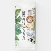グリーンとベージュのサファリ ワイルド ワン バースデー 横断幕 (縦)