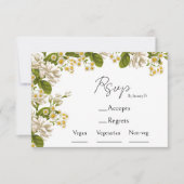 グリーンとベージュ結婚の食事の選択と出欠 出欠カード (正面)