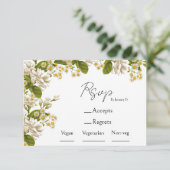 グリーンとベージュ結婚の食事の選択と出欠 出欠カード (スタンド正面)