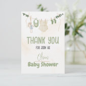 グリーンとベージュ繊細な水カラーフローラベビーSh サンキューカード (スタンド正面)