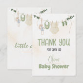グリーンとベージュ繊細な水カラーフローラベビーSh サンキューカード (正面/裏面)