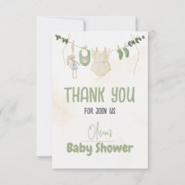 グリーンとベージュ繊細な水カラーフローラベビーSh サンキューカード