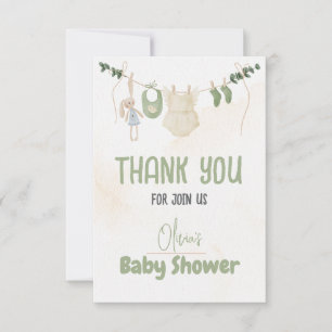 グリーンとベージュ繊細な水カラーフローラベビーSh サンキューカード