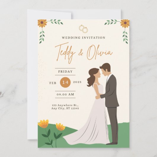 グリーンとホワイトのエレガントな結婚式招待状 招待状 (正面)