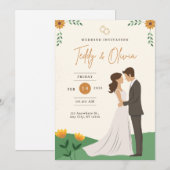 グリーンとホワイトのエレガントな結婚式招待状 招待状 (正面/裏面)