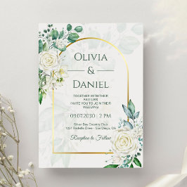 グリーンとホワイトのエレガントな結婚式  招待状