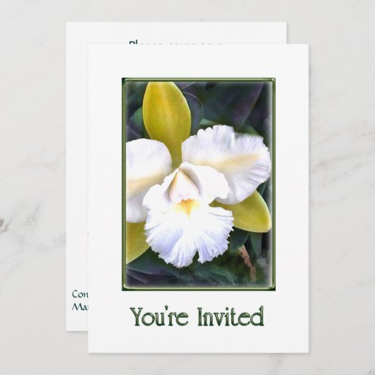 グリーンとホワイトのカトレアオーキッドの招待状 招待状 (正面/裏面)