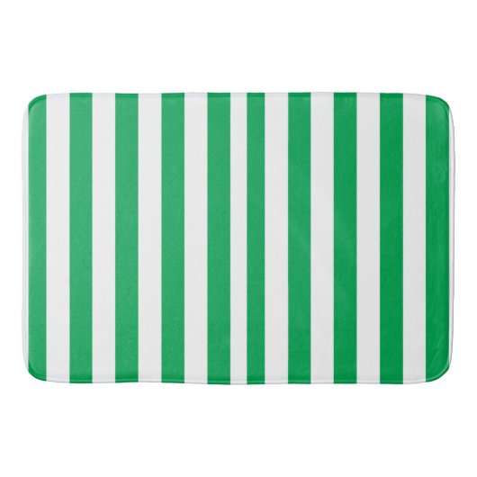 グリーンとホワイトのカバナストライプ バスマット (正面)