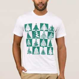 グリーンとホワイトのクリスマスツリーホリデーパターン Tシャツ