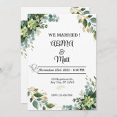 グリーンとホワイトのグリーンナリー ウェディング招待状カード。 招待状 (正面/裏面)