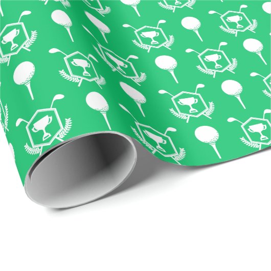 グリーンとホワイトのゴルフボールとクラブ ラッピングペーパー (ロールコーナー)