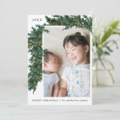 グリーンとホワイトのシンプルな枝の写真 ホリデー シーズンカード (スタンド正面)