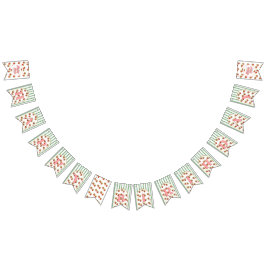 グリーンとホワイトのストライプハッピーバースデー バンティングフラッグ