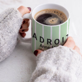 グリーンとホワイトのストライプ柄のデザイン コーヒーマグカップ