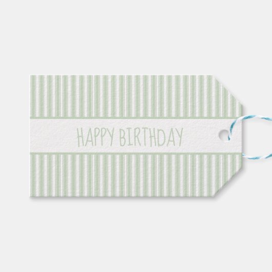グリーンとホワイトのティキングストライプパーソナライズされた ギフトタグ (正面(横))