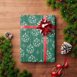 グリーンとホワイトのディスコボール クリスマス オーナメント ラッピングペーパー