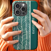 グリーンとホワイトのヘリンボーン オーダーメイドネーム Case-Mate iPhoneケース