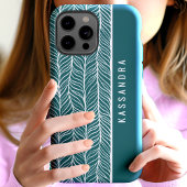 グリーンとホワイトのヘリンボーン オーダーメイドネーム Case-Mate iPhoneケース
