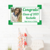 グリーンとホワイトのワンフォトクラス卒業 横断幕 (インサイチュ)