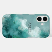 グリーンとホワイトの抽象画 Case-Mate iPhoneケース (裏面 (横))