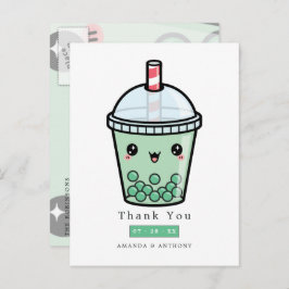 グリーンとホワイトの水彩花のウェディング感謝 ポストカード