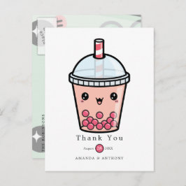 グリーンとホワイトの水彩花柄ウェディング感謝 ポストカード