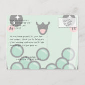 グリーンとホワイトの水彩花柄ウェディング感謝 ポストカード (裏面)