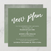 グリーンとホワイトの結婚延期された新しい計画カード 招待状 (正面/裏面)