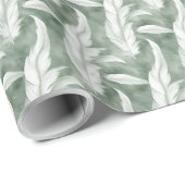 グリーンとホワイトの羽根模様 ウェディング ラッピングペーパー (ロールコーナー)