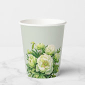グリーンとホワイトの芍薬 エレガントなブライズシャワー 紙コップ (裏面)